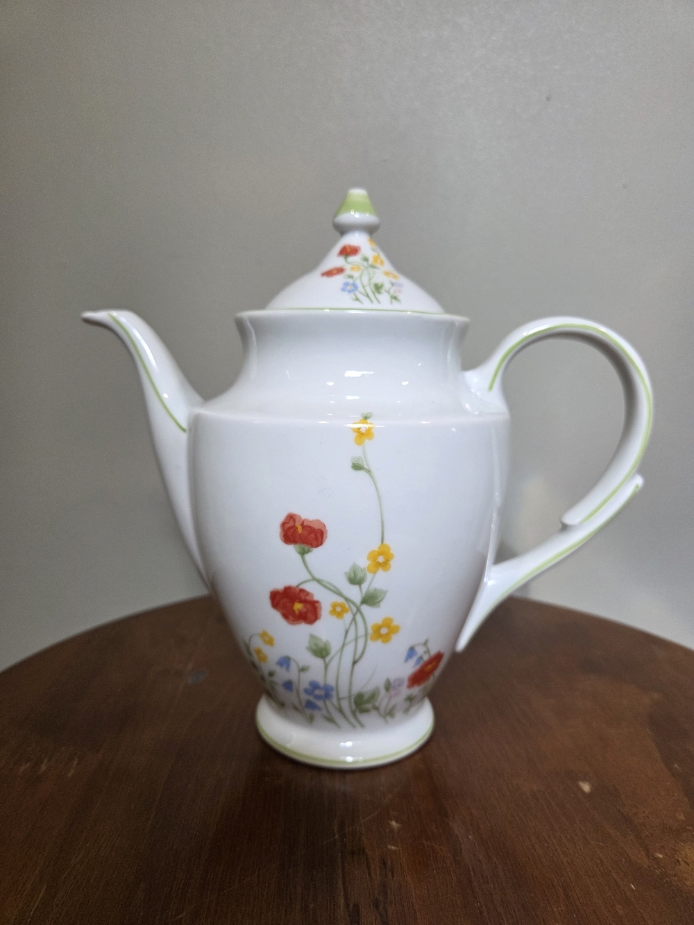 Vintage White Porcelain Teapot with Red and Yellow Floral Motif